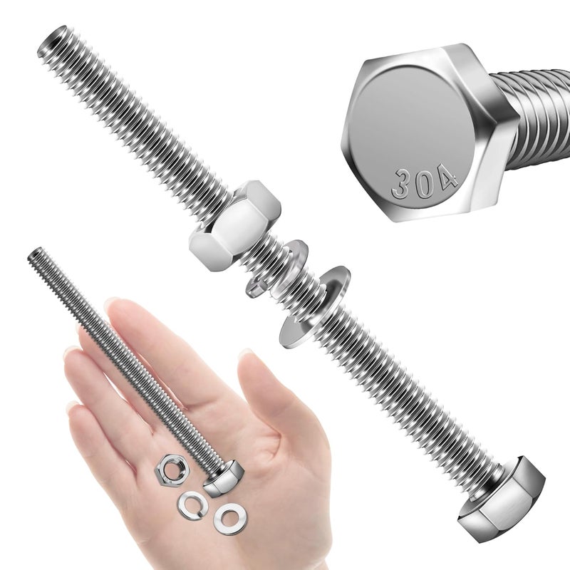 MYWISH (5 Sets) 5/16-18x4 Hex Head Assorted Screws Nuts and Bolts with Flat & Lock Washers, 304 Stainless Steel 18-8, Fully Threaded, 5/16 Bolt Metric Bolt Assortment - Image 1